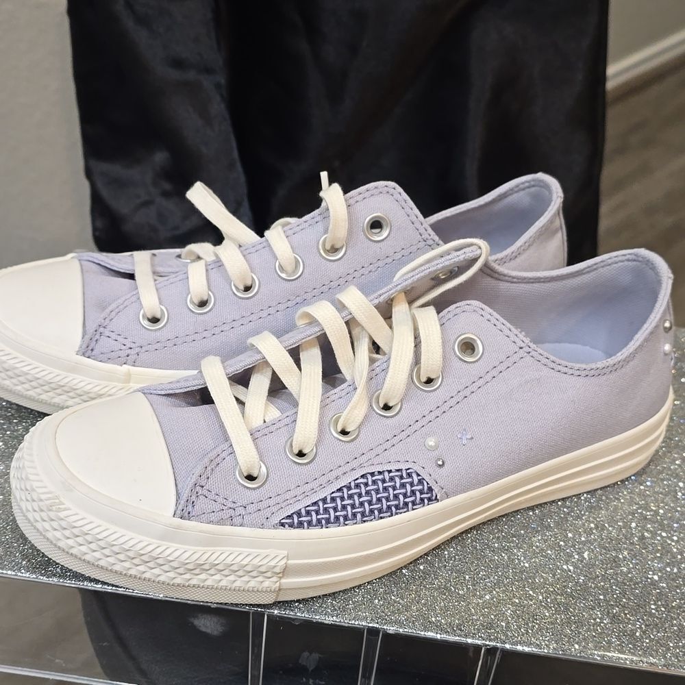 Converse Chuck Taylor‎ Star Pearls & Stars Low Top Sneakers- Ghost Town/Lilac - Picture 8 of 11